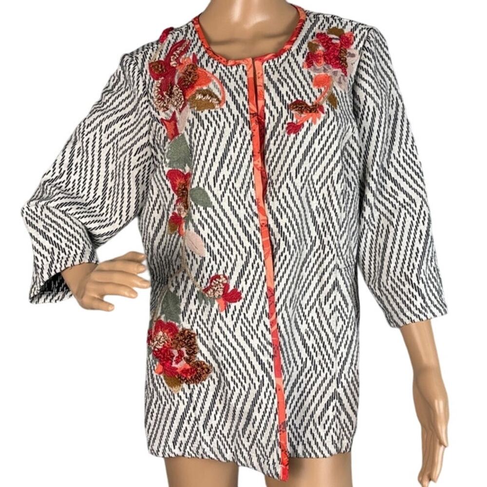 Artisan Appliqué Open Front Jacket Size M Art To Wear Indie Boho Chico's Style - Picture 2 of 10